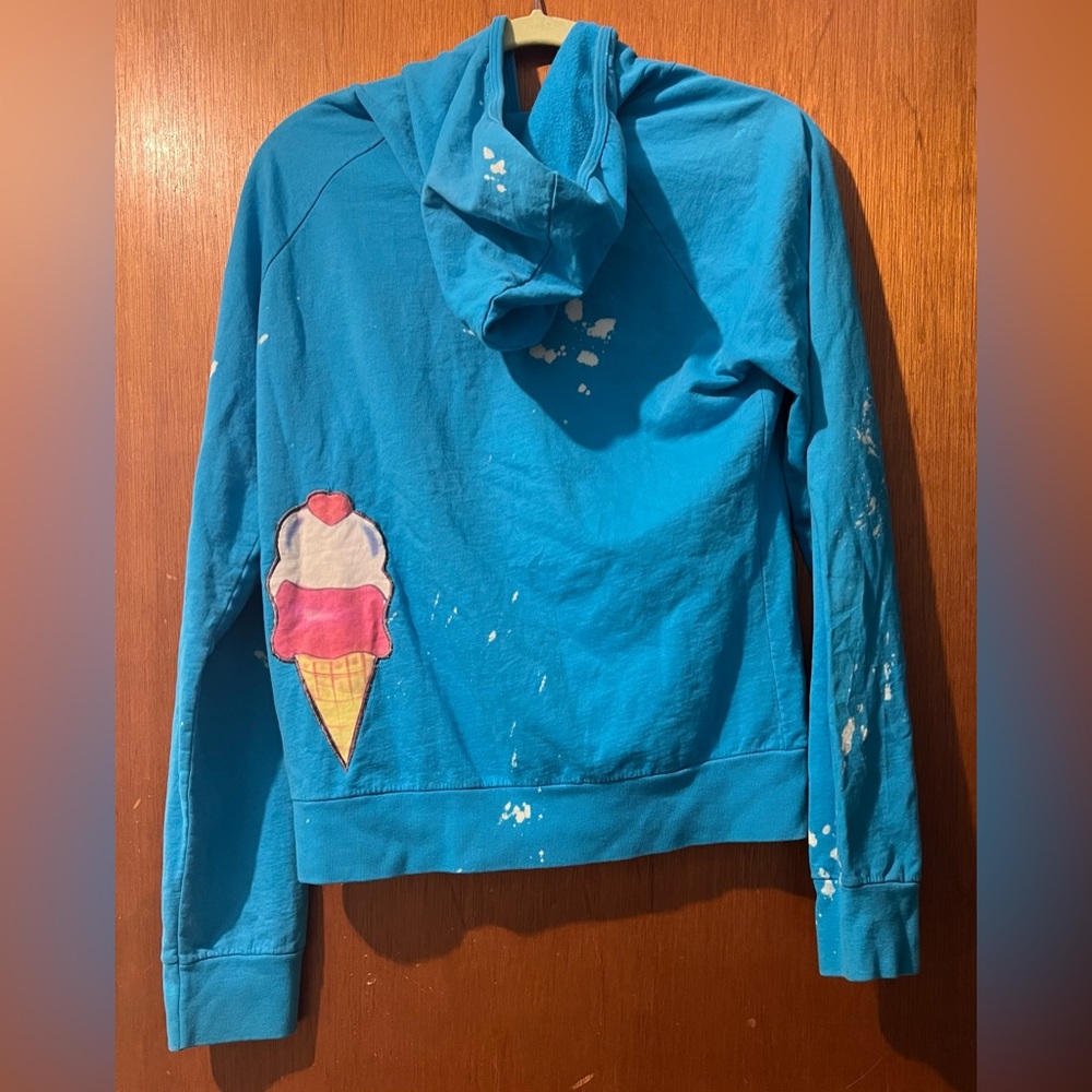 Primp Blue Bleach Splatter Ice Cream Hoodie ASO Jessica Simpson Rare Y2K - Picture 5 of 8